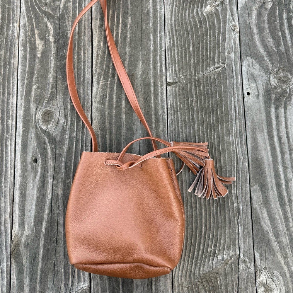 Shaffer Los Angeles Greta Leather Mini Bucket Bag Brown